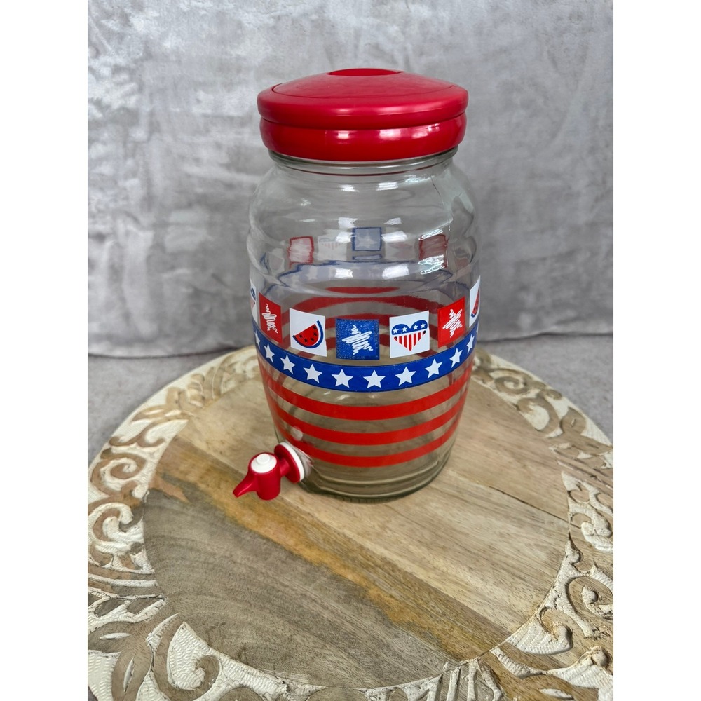 Americana Patriotic Glass Drink Dispenser Red White Blue‎ Watermelon Stars